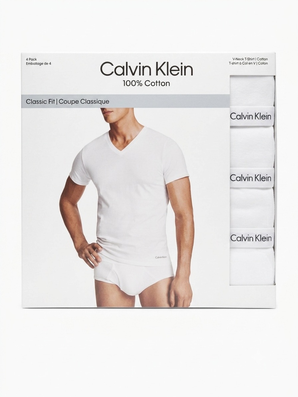 Calvin Klein Men's V-Neck Cotton T-Shirts - 4 Pack Sz L NIB